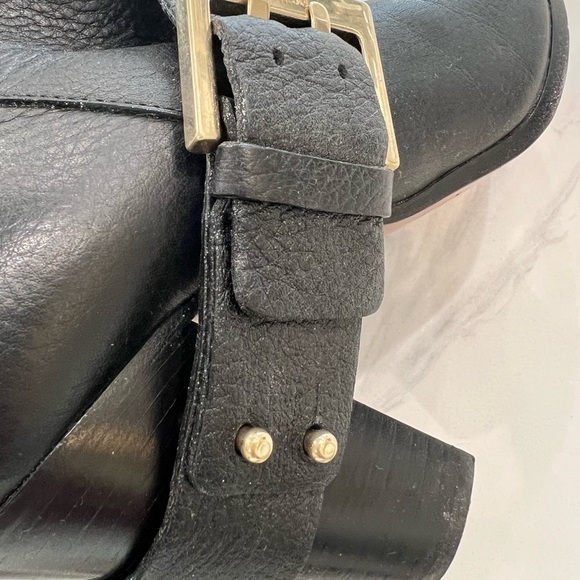 CHLOE mid calf black embossed leather round toe block heel moto boots size 37 - Picture 12 of 12